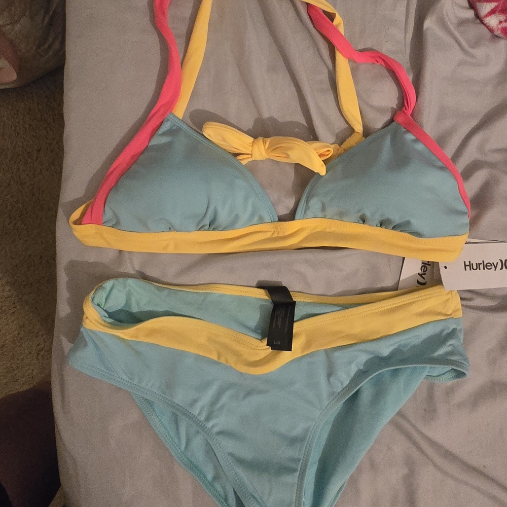 Hurley Bikini - Aqua, Pink, and Yellow
